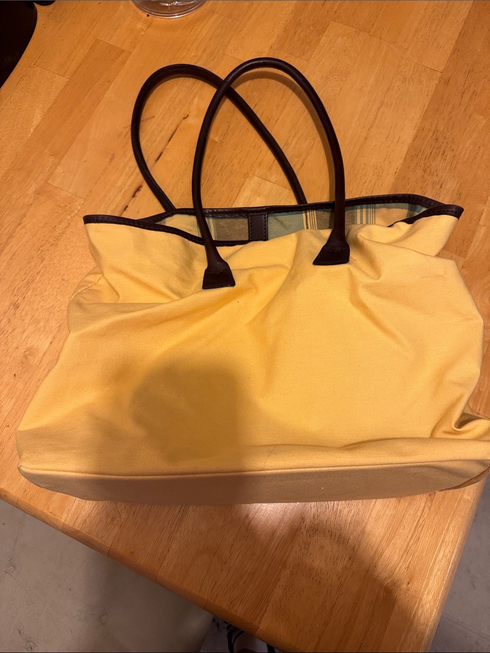 Canvas Tote Bag with Dark Brown Trim - Yellow - Picture 4 of 5